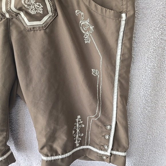Landhaus Lederhosen German Swim Trunks Brown Size L Paisley Design Button Accent - Picture 3 of 16